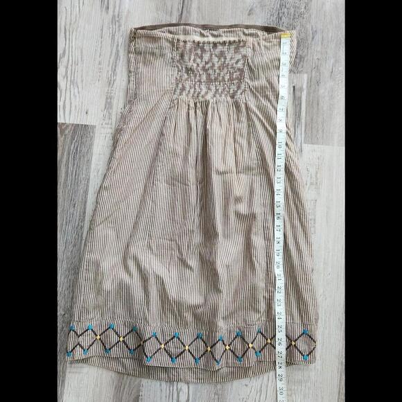 Anthropologie Maeve Dress 6 Striped Brown Embroidered Strapless Smocked Boho Sun - Picture 7 of 9